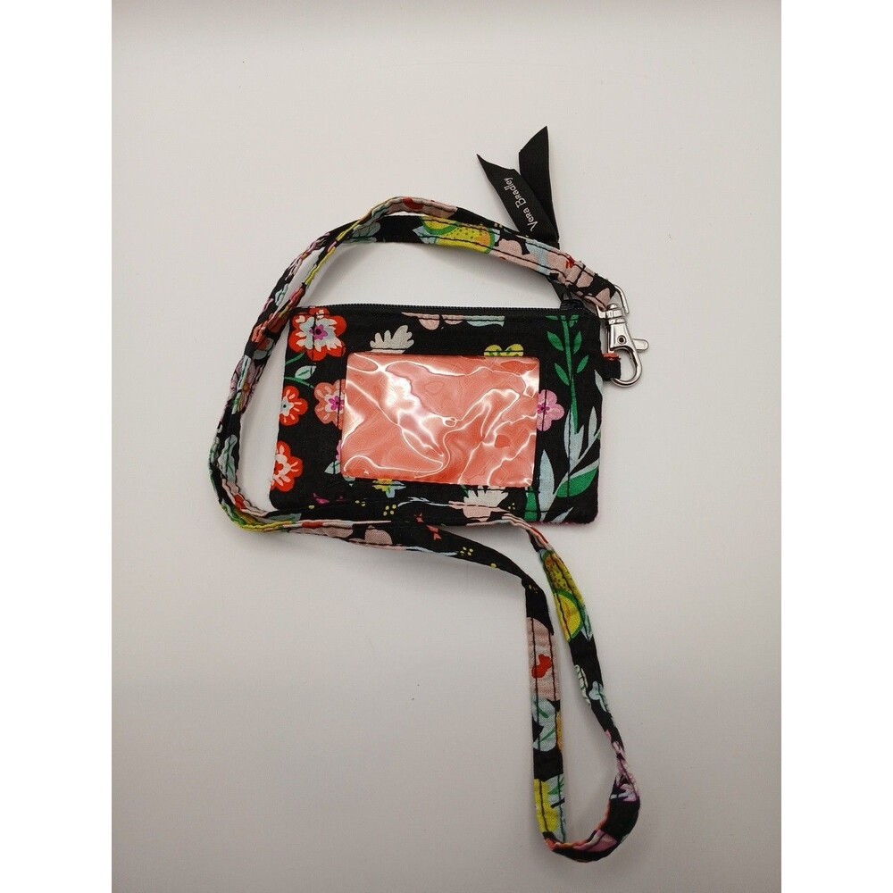 Vera Bradley Floral Fabric ID Holder Wallet with Lanyard Zipper Pouch Crossbody - Picture 2 of 4